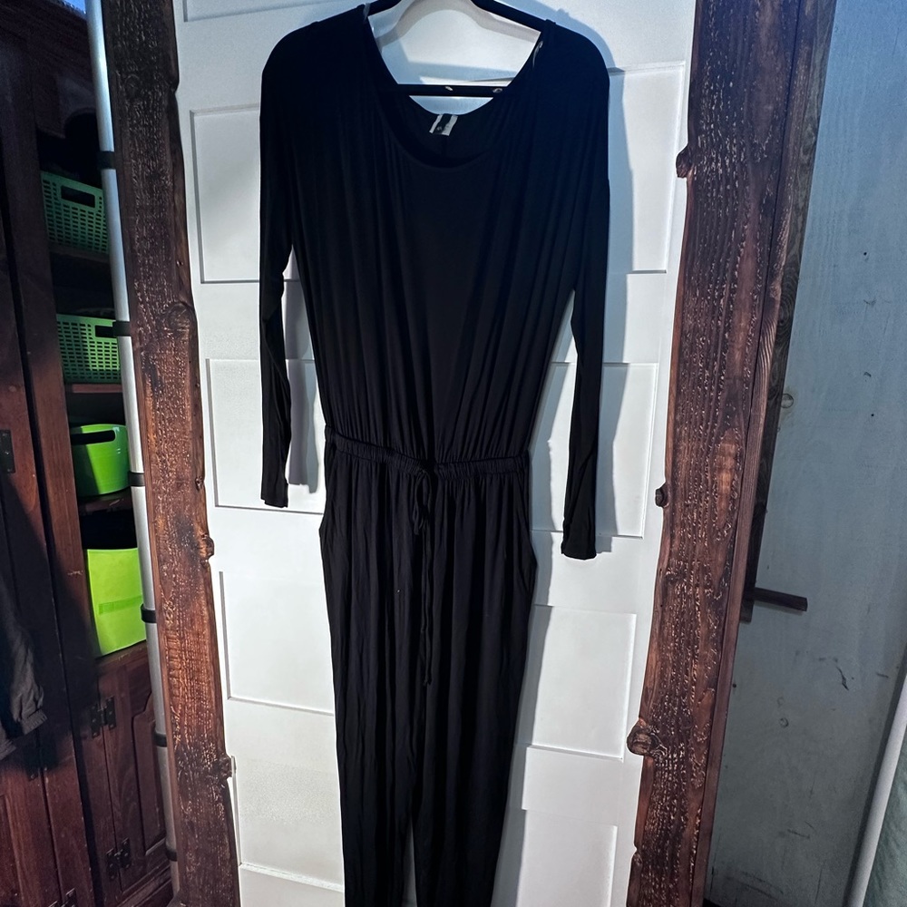VM MV Black Wide Leg Jumpsuit Long Sleeve USA Made Women's One Piece